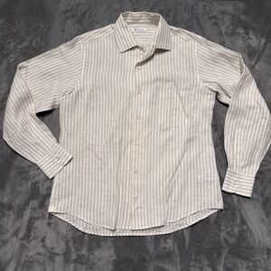 Loro Piana Andre Linen Shirt Mens M Beige Cream Arizona Striped Long Sleeve